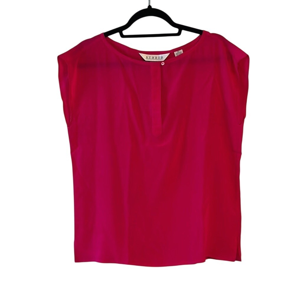 Silk Studio Boxy Hot Pink Shirt Sleeveless Blouse Vintage Colorful Large Top